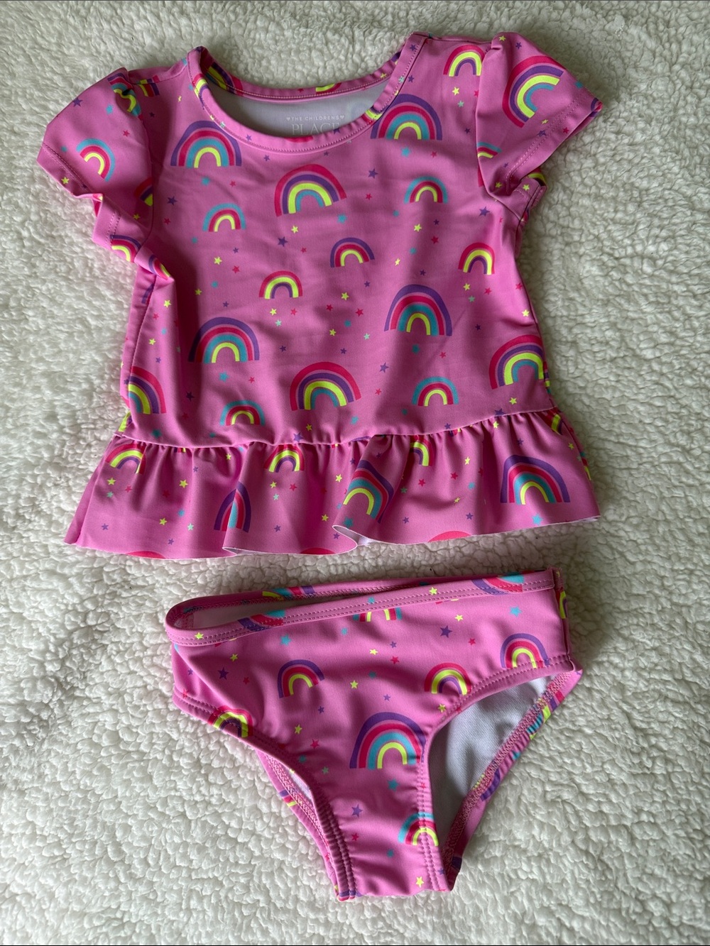 NEW NWOT The Children’s Place Size 18-24 Months Pink Rainbow Swimsuit Set